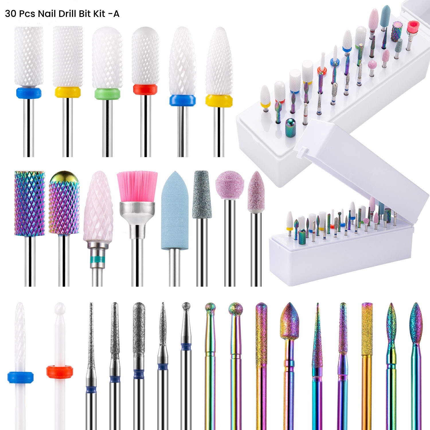 Manicure Combined Nail Drill Bits Kit Cuticle Remover Tools Electric-Files Accessories(ND011)