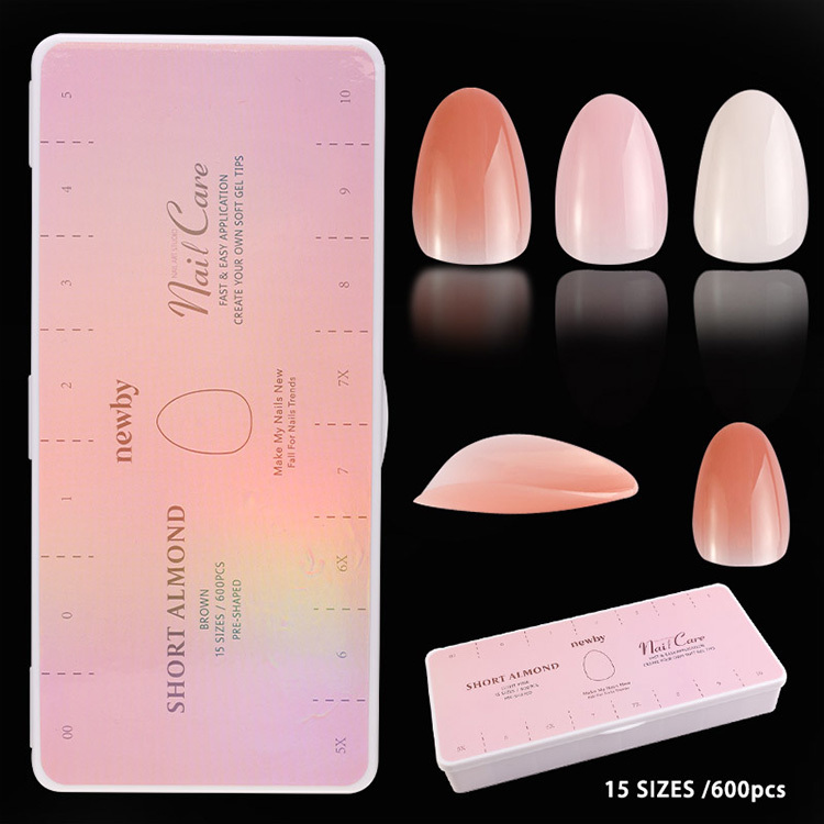 Wholesale Almond Shape False Nail Tips Fake Fingernails 600 pcs in 15 different sizes (NTS-121)