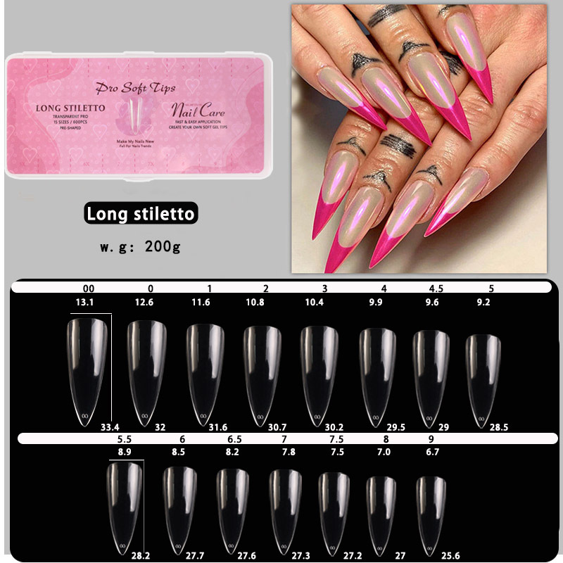 Ultra-thin Transparent Fingertips False Nail Tips Fake Fingernails 600 pcs in 15 sizes (NTS-122)