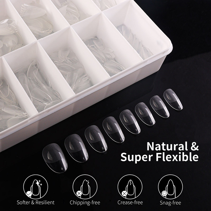 Ultra-thin Transparent Fingertips False Nail Tips Fake Fingernails 600 pcs in 15 sizes (NTS-122)