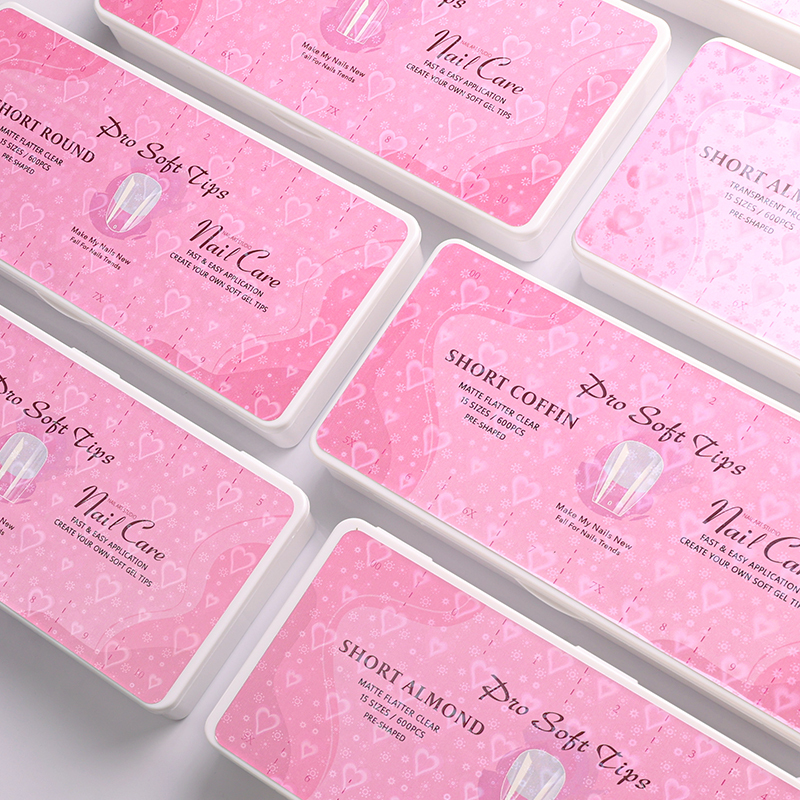 Ultra-thin Transparent Fingertips False Nail Tips Fake Fingernails 600 pcs in 15 sizes (NTS-122)