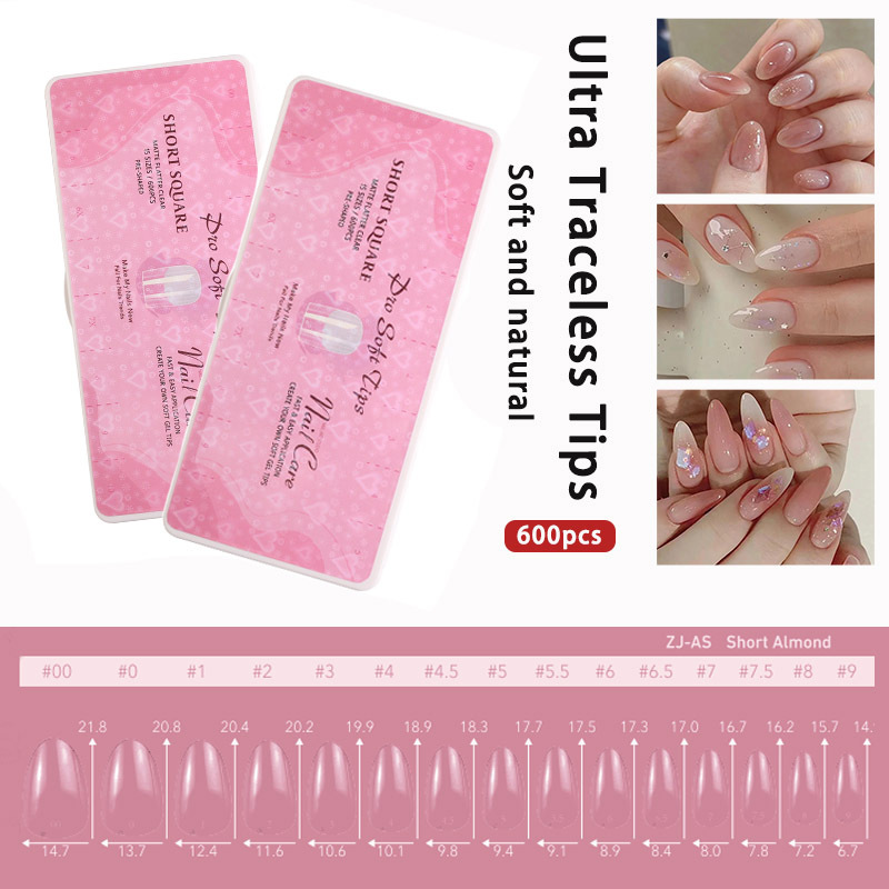 Ultra-thin Transparent Fingertips False Nail Tips Fake Fingernails 600 pcs in 15 sizes (NTS-122)