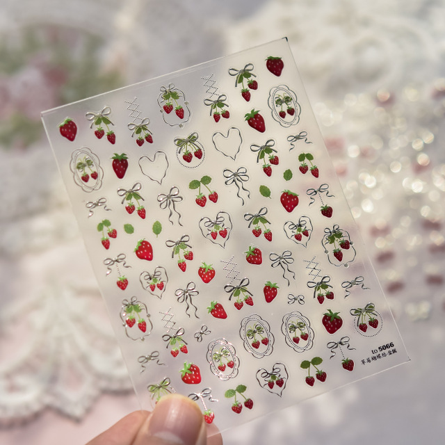 2026 3D Metal Nail Art Stickers - Strawberry & Cherry Series (NPP50)