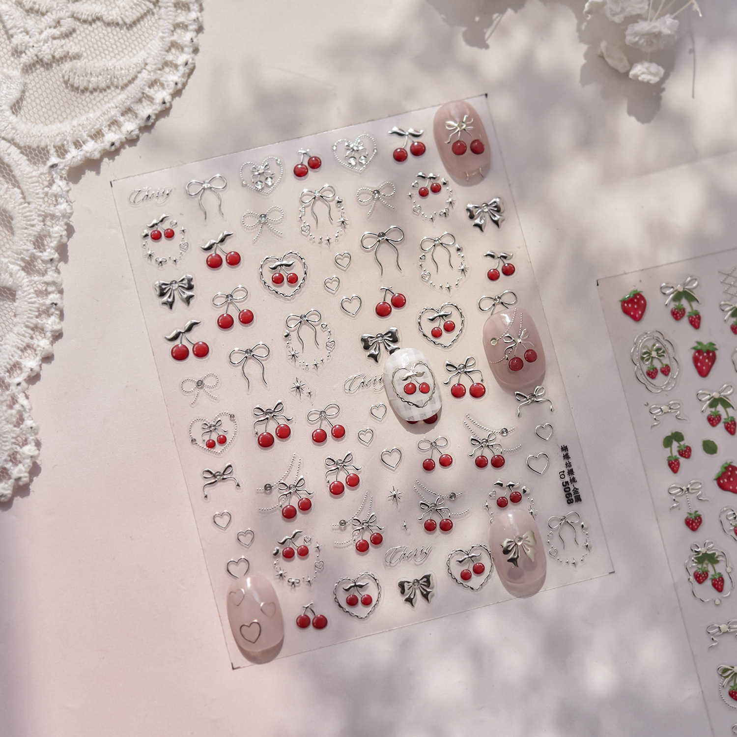 2026 3D Metal Nail Art Stickers - Strawberry & Cherry Series (NPP50)