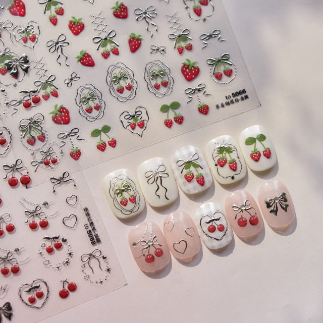 2026 3D Metal Nail Art Stickers - Strawberry & Cherry Series (NPP50)