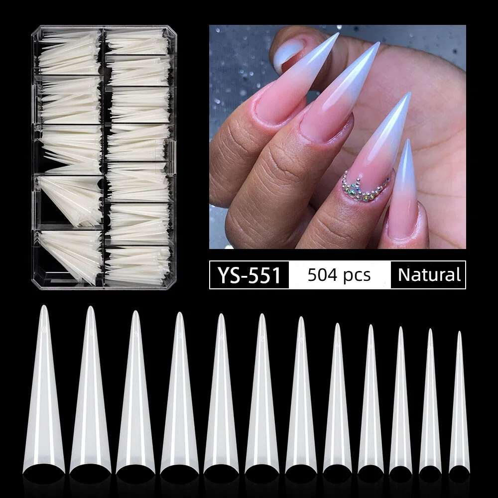 Wholesale Long Stiletto Nail Tips Sharp Pointed False Nail Tips for Salon & Distributors (NT64)