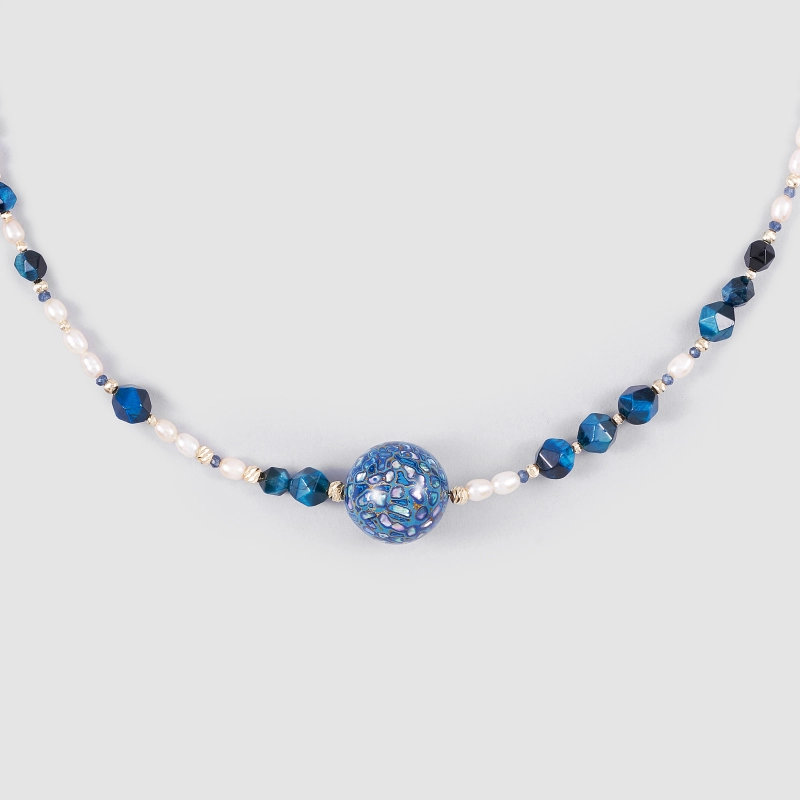 Natural Pearl Necklace  Handmade lacquer bead