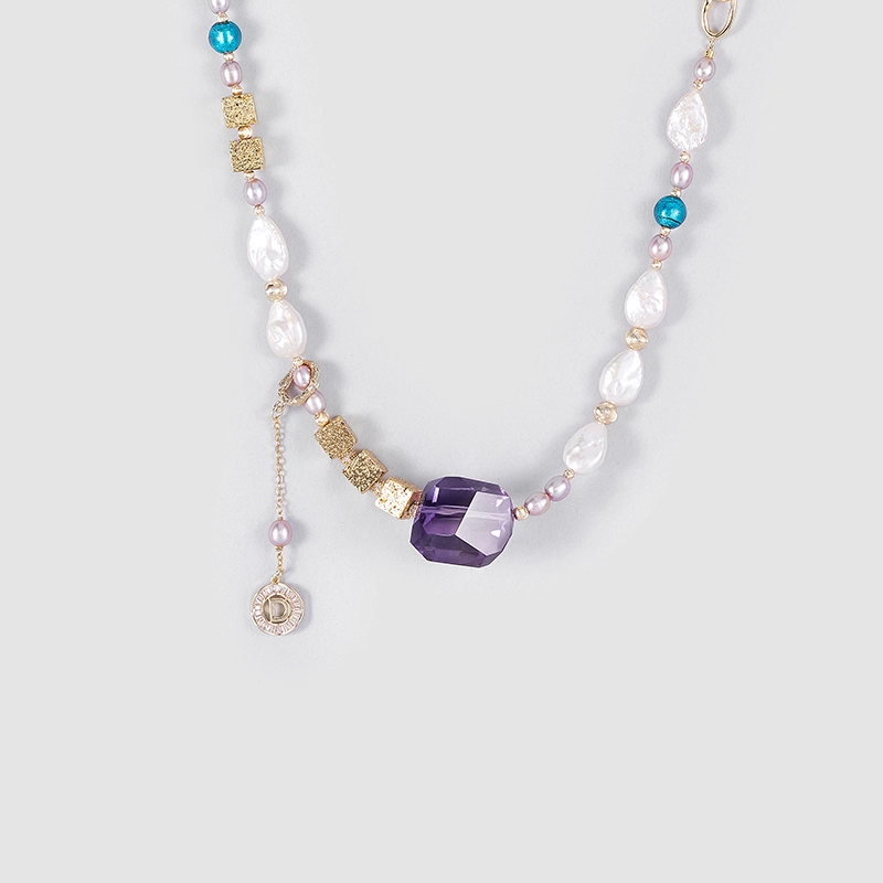OHGGRN24013      Natural Pearl Necklace   Natural Amethyst
