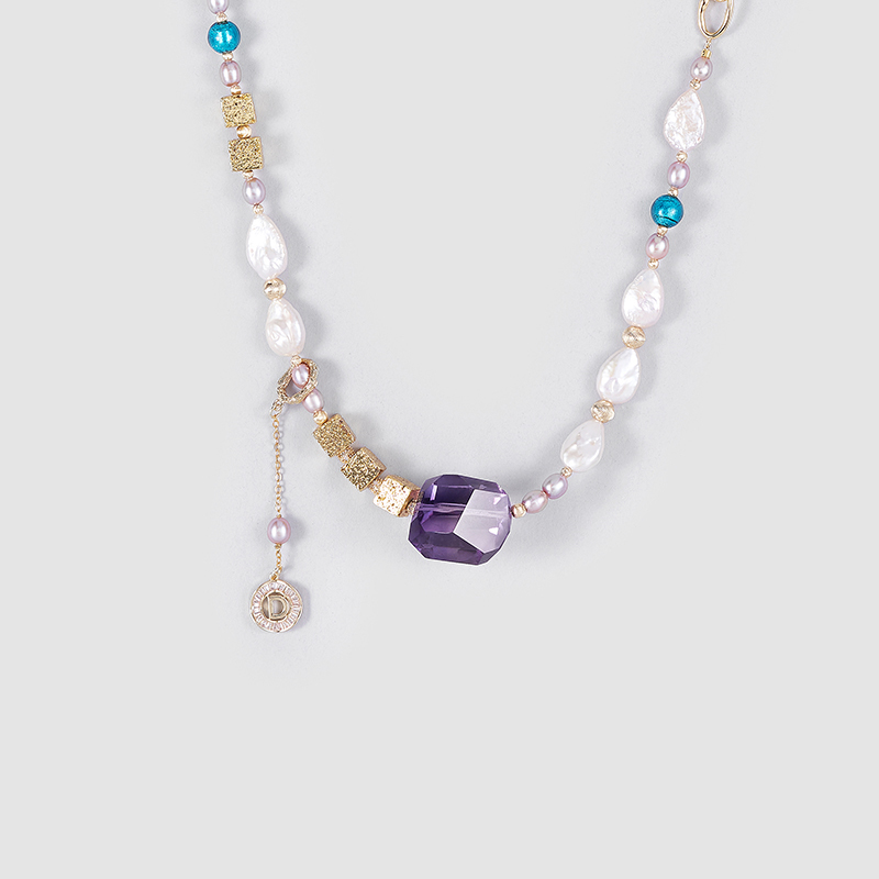 OHGGRN24013      Natural Pearl Necklace   Natural Amethyst