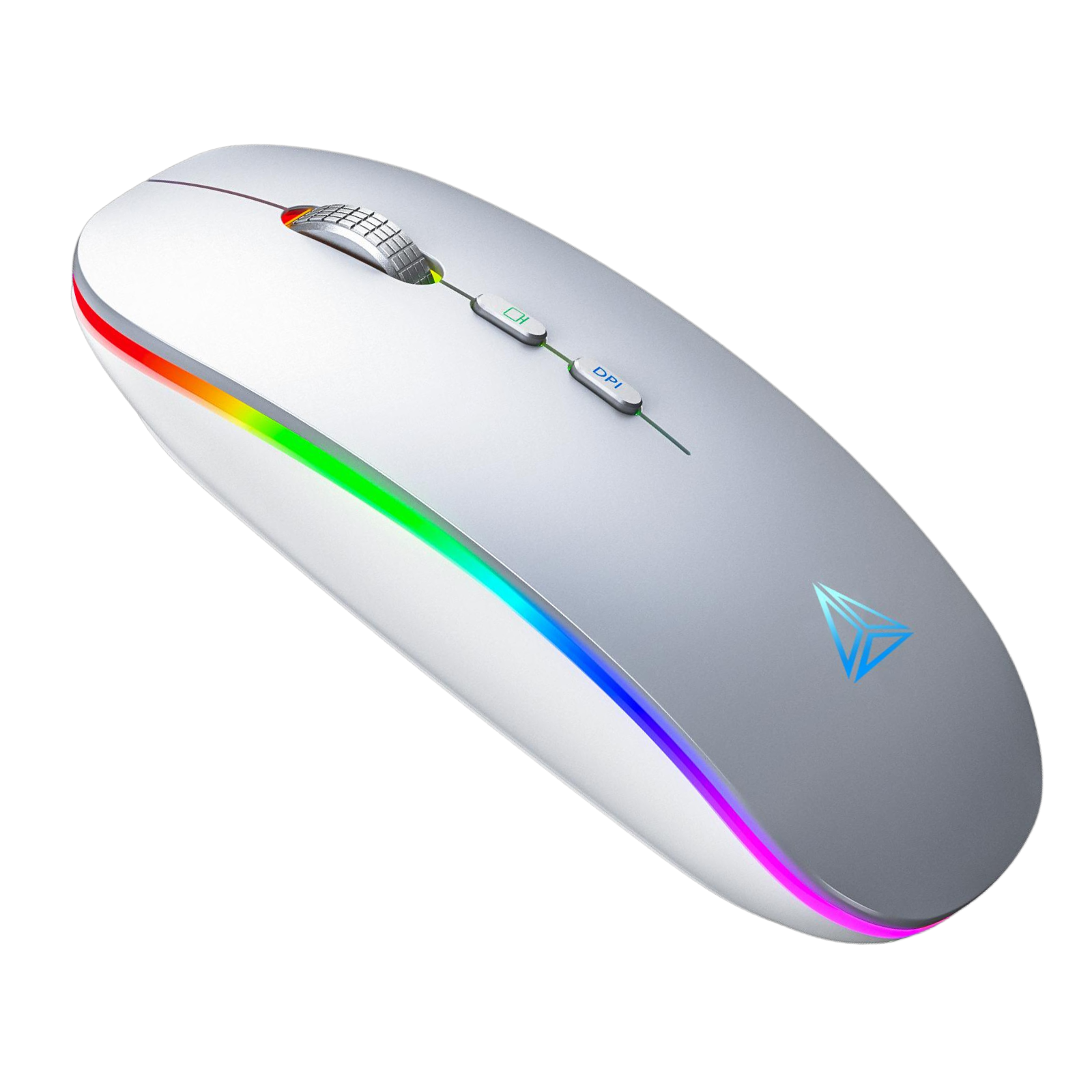 Uineer Bluetooth Mouse, LED Rechargeable Wireless Mouse(BT 5.1+2.4G), Silent Computer Mice for Laptop Desktop, MacBook, Windows, Mac OS,Silver