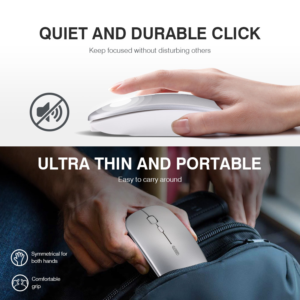 Wireless Bluetooth Mouse,Rechargeable Mouse(BT5.2 & 3.0) with Silent Click, 3-Level DPI Portable Mouse for Laptop, Computer(Silver)
