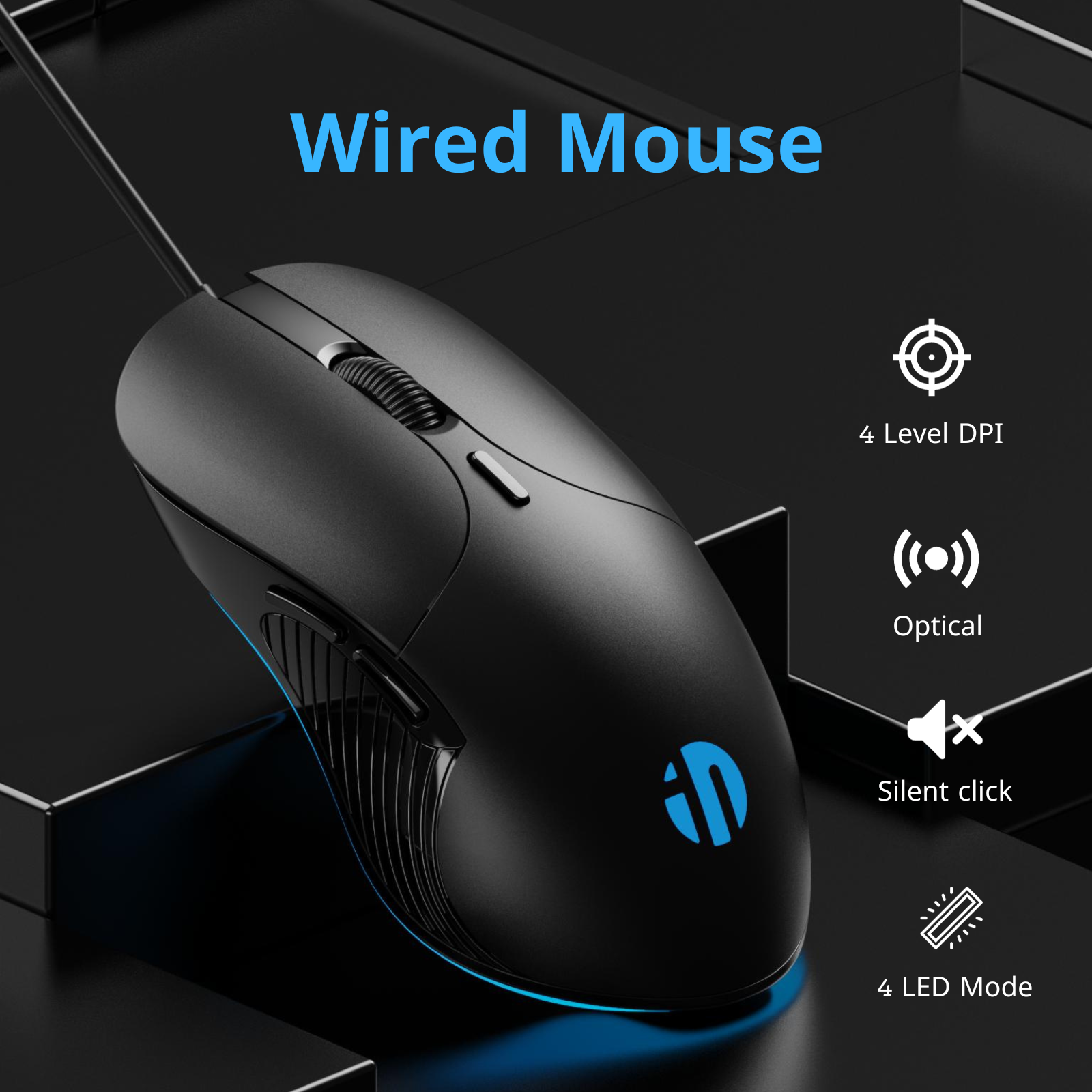 Wired Mouse, USB Wired Mouse with Silent Click, 4800DPI Adjustable & 6 Programmable Buttons, Optical Tracking, Ergonomic Design, USB Mouse for PC Laptop Computer(Black)