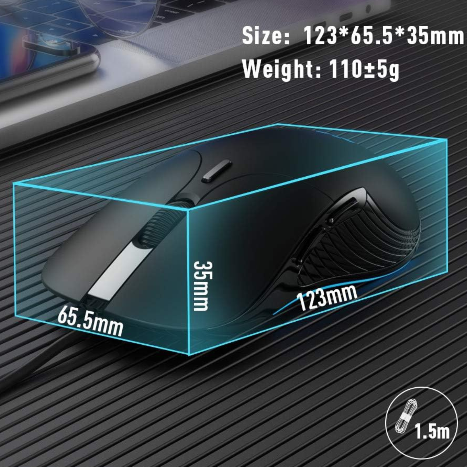 Wired Mouse, USB Wired Mouse with Silent Click, 4800DPI Adjustable & 6 Programmable Buttons, Optical Tracking, Ergonomic Design, USB Mouse for PC Laptop Computer(Black)