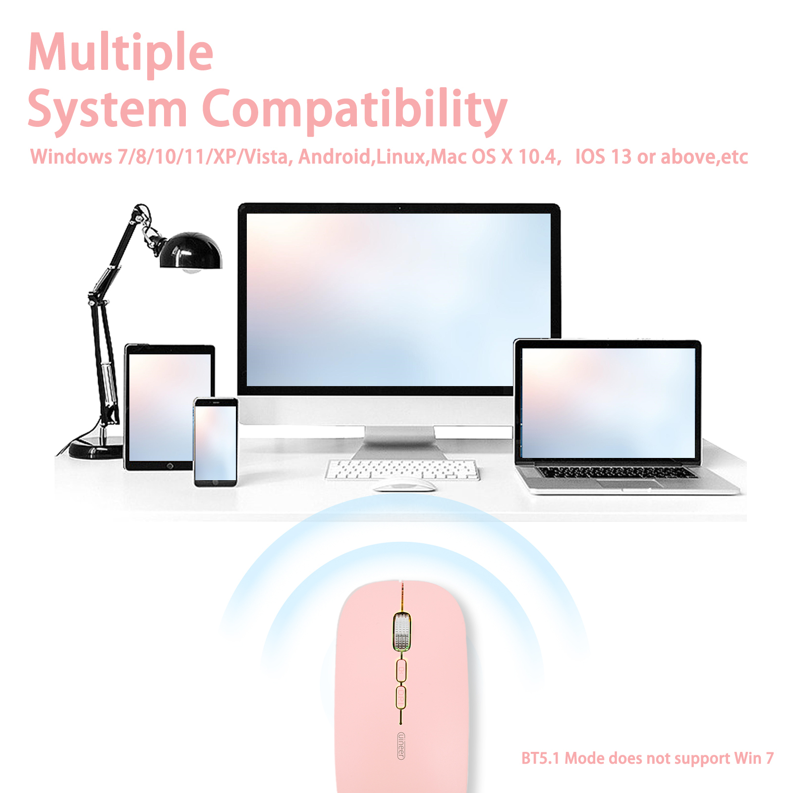 Uineer Bluetooth Mouse, Rechargeable Bluetooth (BT 5.1+2.4G) Wireless Mouse, Silent Computer Mice for Laptop Desktop, MacBook, Windows, Mac OS