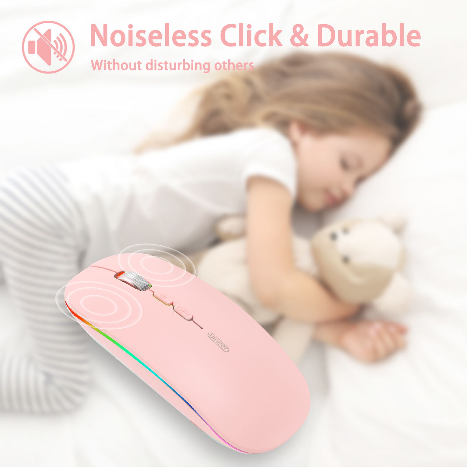 Uineer Bluetooth Mouse, Rechargeable Bluetooth (BT 5.1+2.4G) Wireless Mouse, Silent Computer Mice for Laptop Desktop, MacBook, Windows, Mac OS