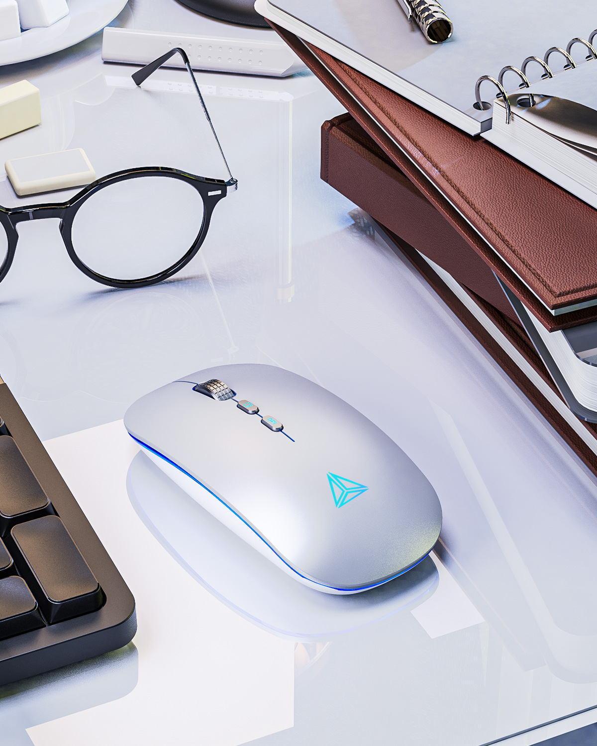 Uineer Bluetooth Mouse, LED Rechargeable Wireless Mouse(BT 5.1+2.4G), Silent Computer Mice for Laptop Desktop, MacBook, Windows, Mac OS,Silver