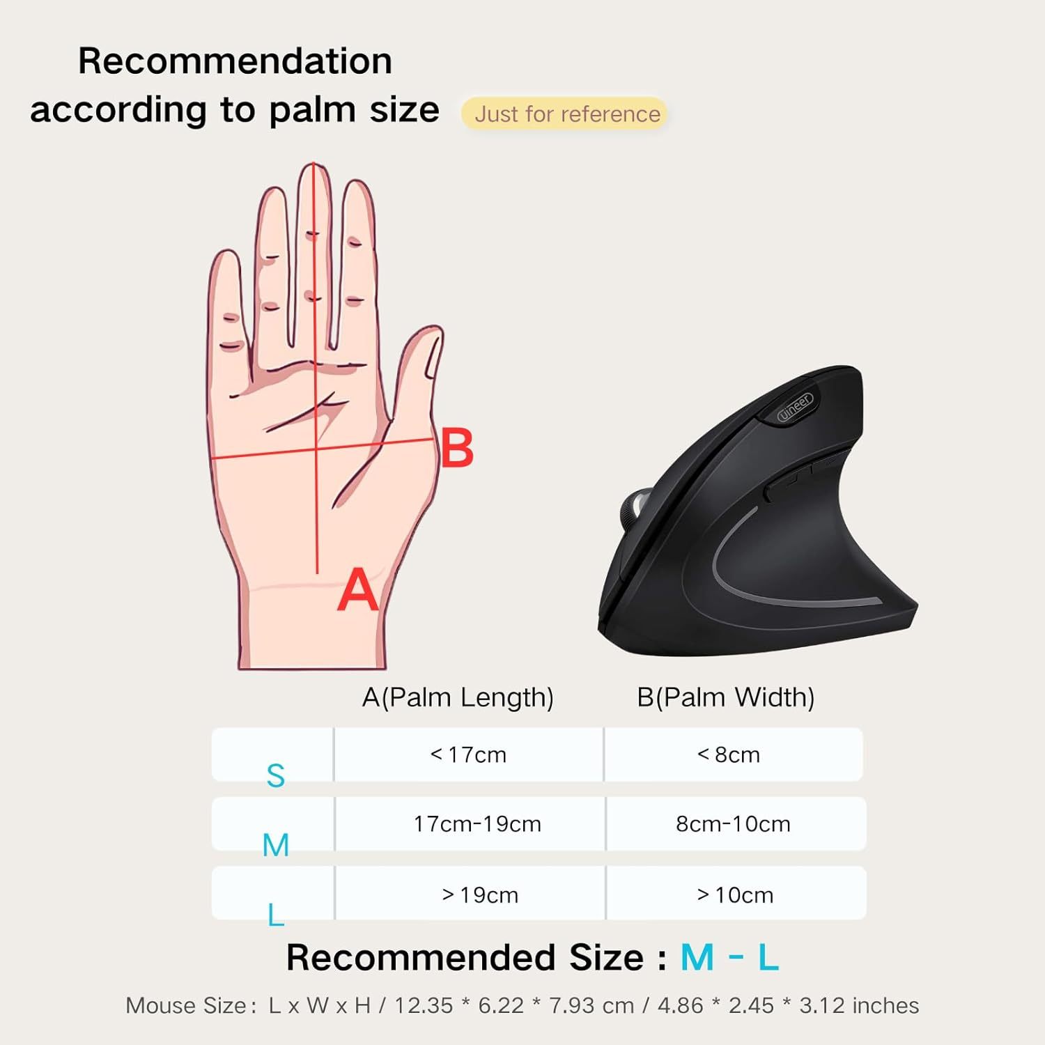 A8 Uineer Wireless Vertical Mouse, Ergonomic 2.4G Wireless Mouse, 3 Adjustable DPI, 6 Buttons Computer Mouse for Laptop, Desktop, PC, MacBook (Black)