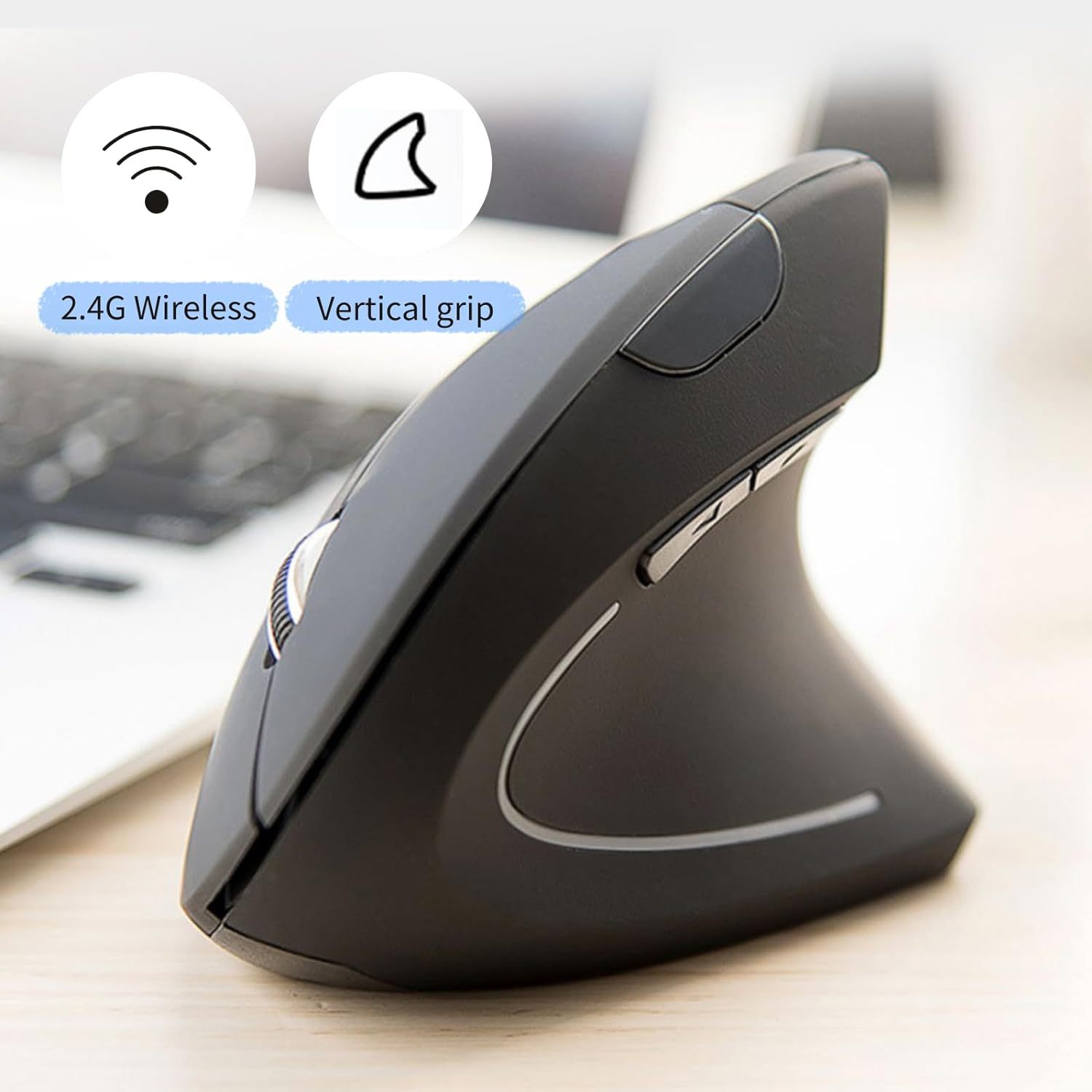 A8 Uineer Wireless Vertical Mouse, Ergonomic 2.4G Wireless Mouse, 3 Adjustable DPI, 6 Buttons Computer Mouse for Laptop, Desktop, PC, MacBook (Black)