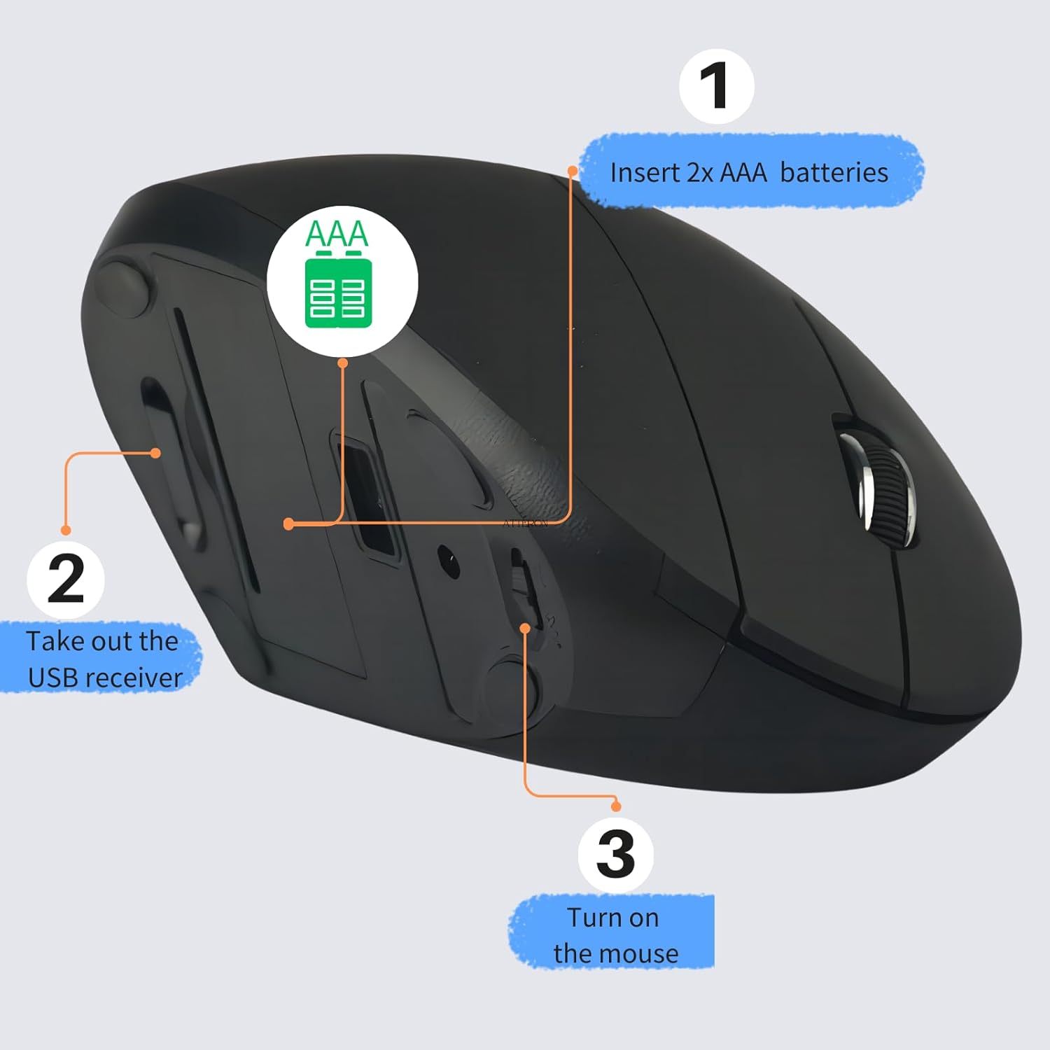 A8 Uineer Wireless Vertical Mouse, Ergonomic 2.4G Wireless Mouse, 3 Adjustable DPI, 6 Buttons Computer Mouse for Laptop, Desktop, PC, MacBook (Black)