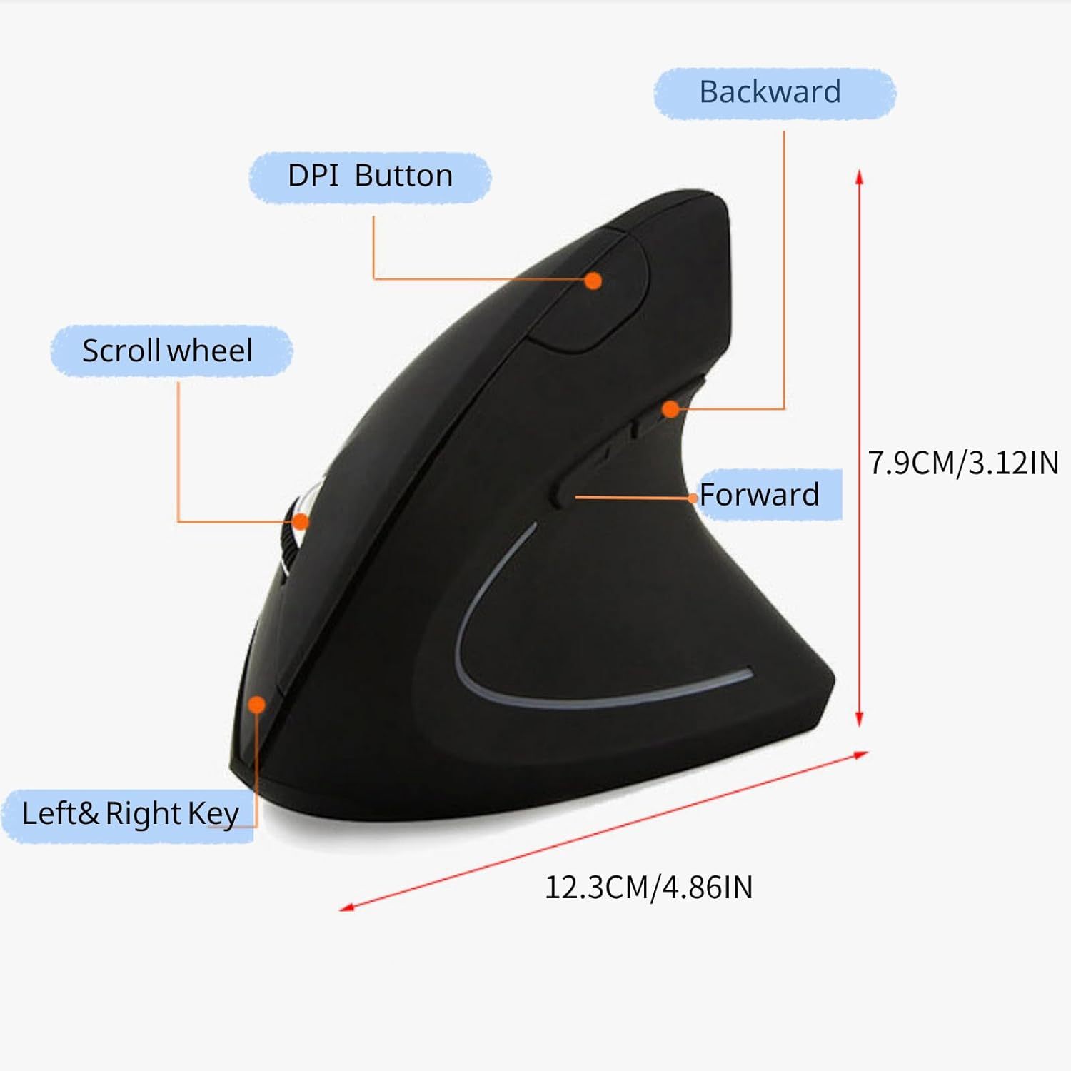 A8 Uineer Wireless Vertical Mouse, Ergonomic 2.4G Wireless Mouse, 3 Adjustable DPI, 6 Buttons Computer Mouse for Laptop, Desktop, PC, MacBook (Black)