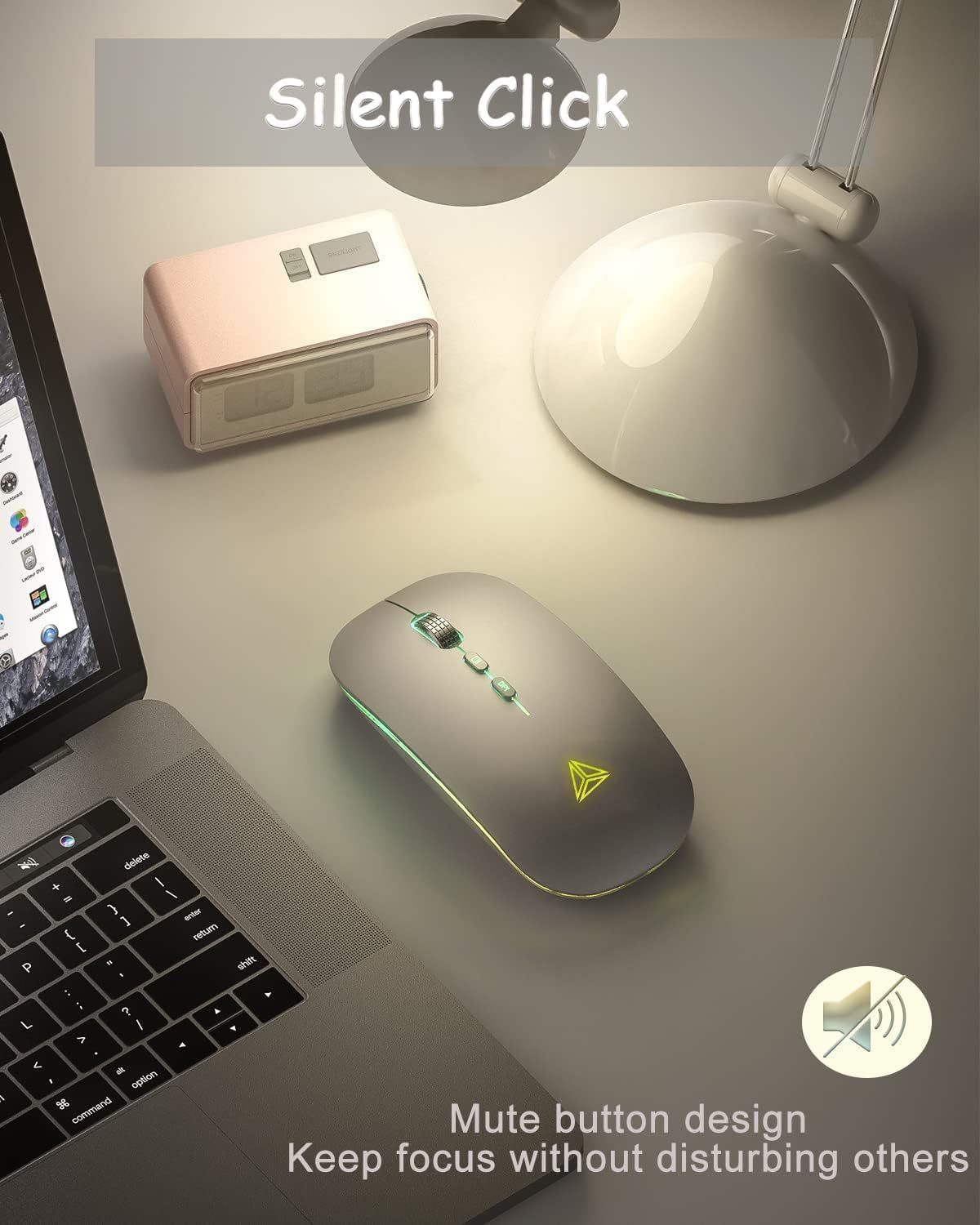 Uineer Bluetooth Mouse, Rechargeable Bluetooth (BT 5.1+2.4G) Wireless Mouse, Silent Computer Mice for Laptop Desktop, MacBook, Windows, Mac OS(Gold)