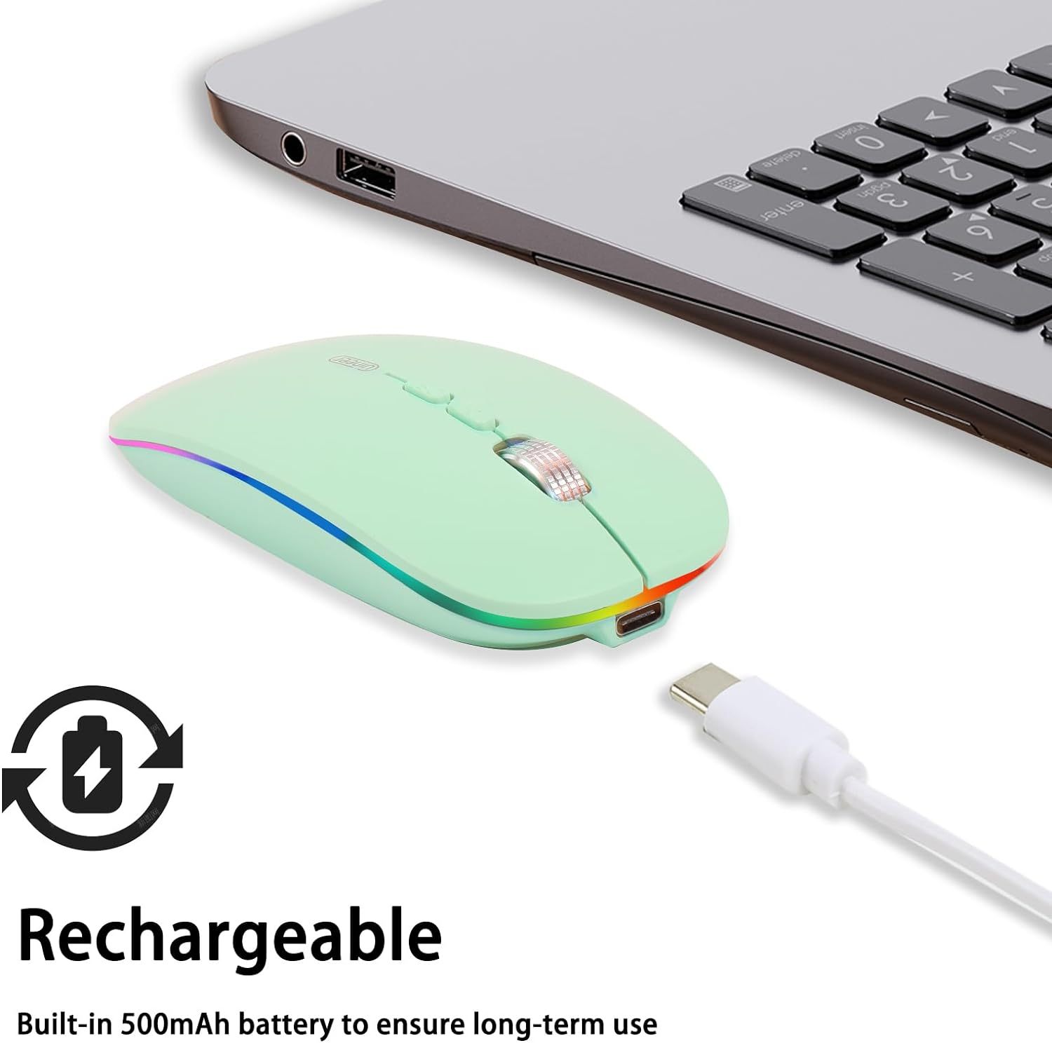 Uineer Bluetooth Mouse, Rechargeable Bluetooth (BT 5.1+2.4G) Wireless Mouse, Silent Computer Mice for Laptop Desktop, MacBook, Windows, Mac OS(Pink)