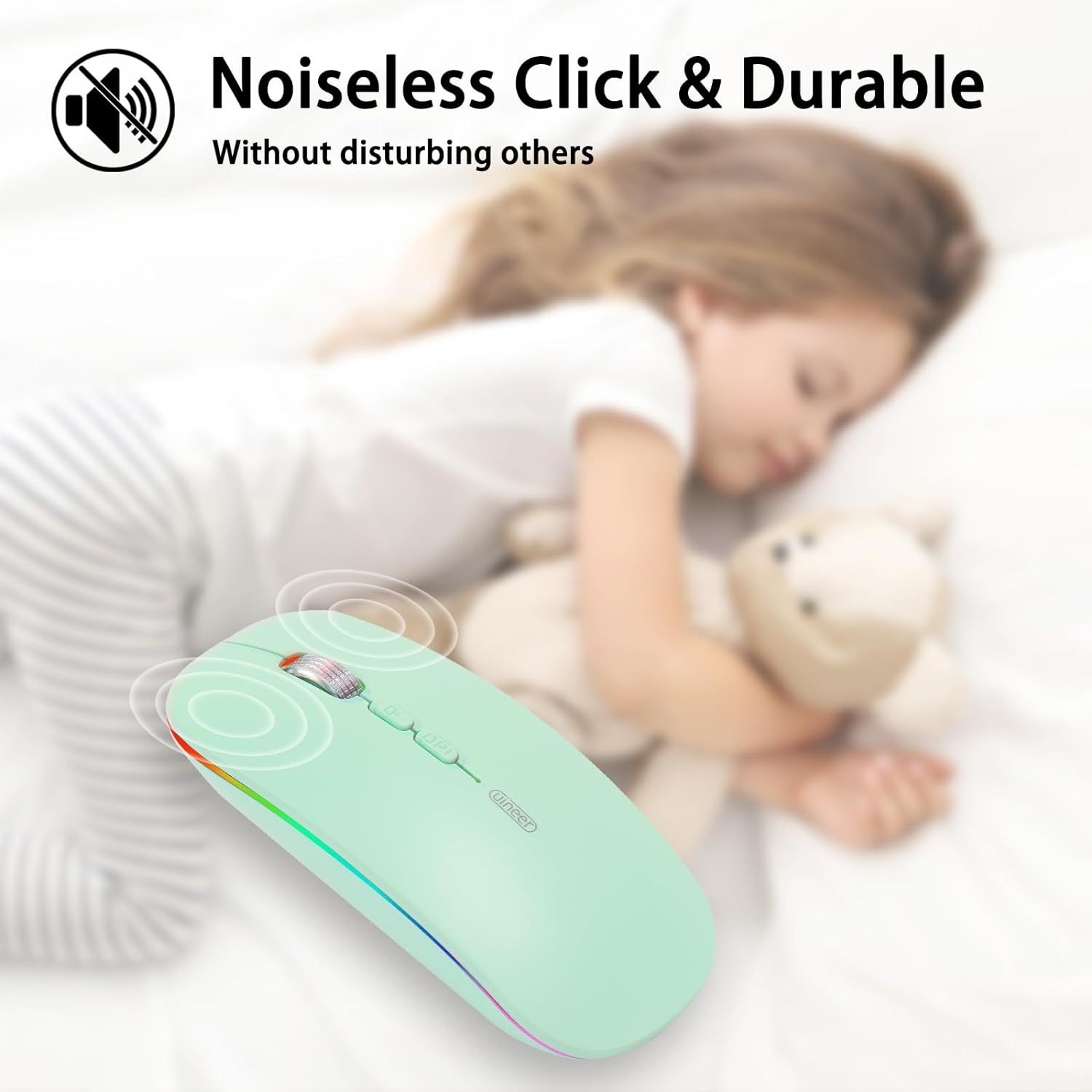 Uineer Bluetooth Mouse, Rechargeable Bluetooth (BT 5.1+2.4G) Wireless Mouse, Silent Computer Mice for Laptop Desktop, MacBook, Windows, Mac OS(Pink)