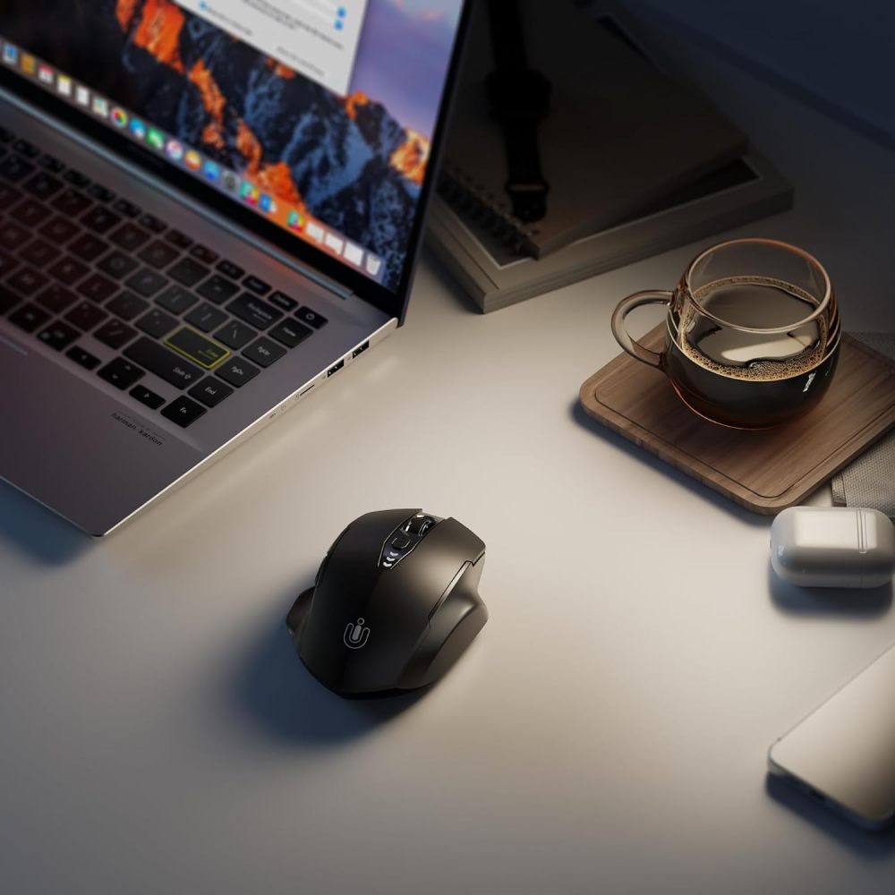 Uineer Wireless Mouse,[Upgraded] Rechargeable Mouse 2.4GHz (Battery Level Visible) Ergonomic Computer Mouse,4 Levels DPI, Wireless Mouse for Laptop PC Computer(Matte Black)