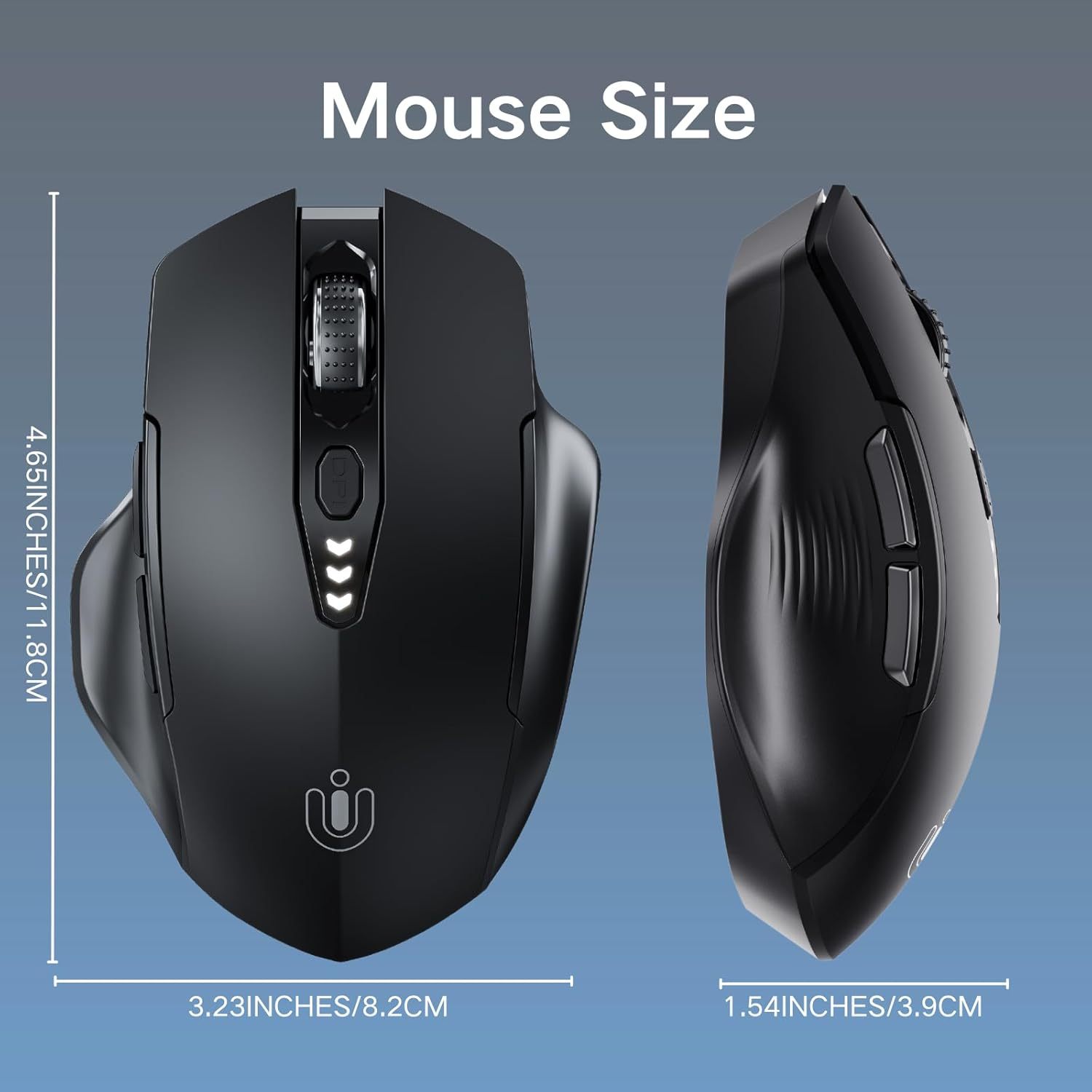 Uineer Wireless Mouse,[Upgraded] Rechargeable Mouse 2.4GHz (Battery Level Visible) Ergonomic Computer Mouse,4 Levels DPI, Wireless Mouse for Laptop PC Computer(Matte Black)