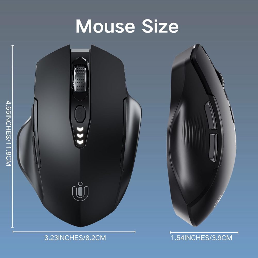 Uineer Wireless Mouse,[Upgraded] Rechargeable Mouse 2.4GHz (Battery Level Visible) Ergonomic Computer Mouse,4 Levels DPI, Wireless Mouse for Laptop PC Computer(Matte Black)