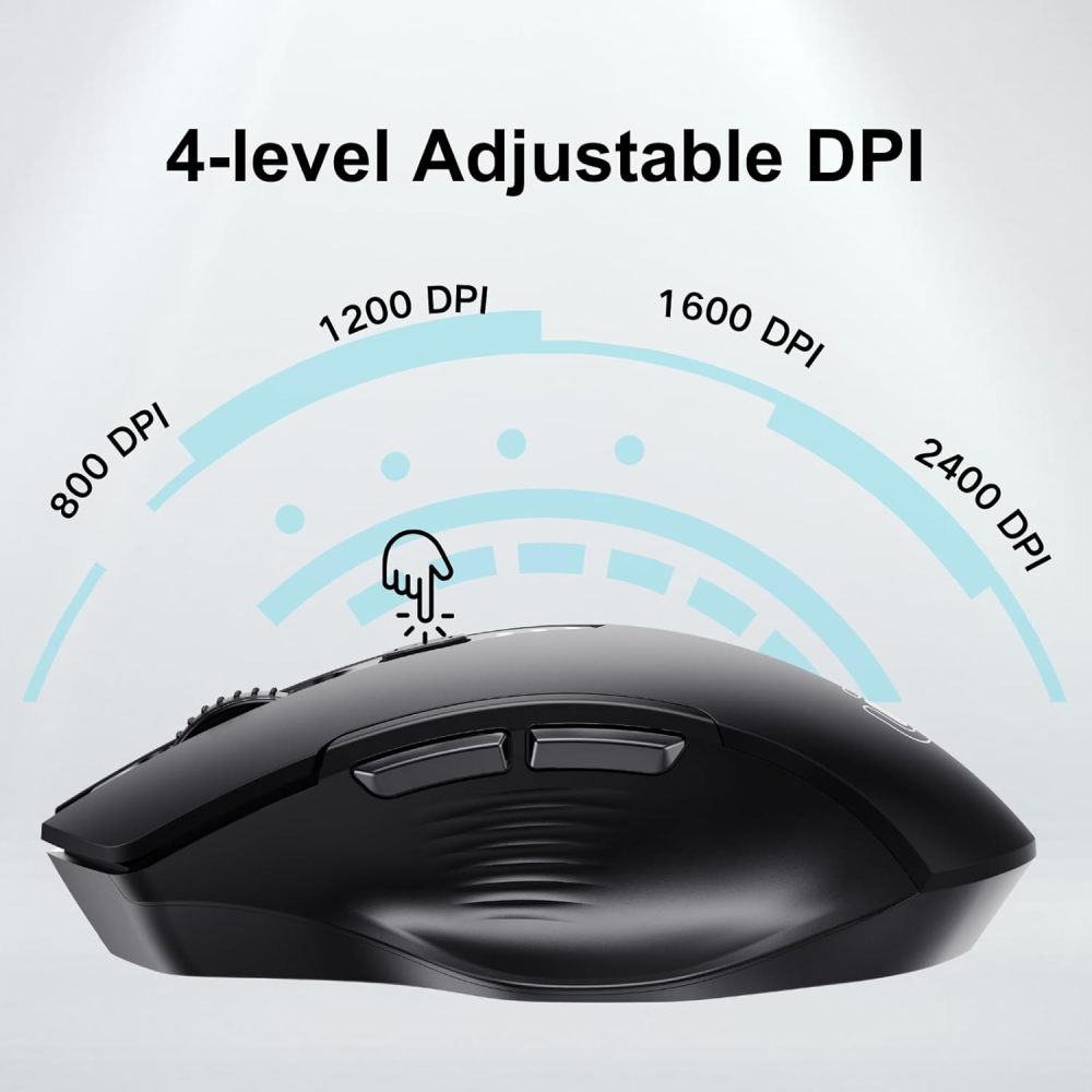 Uineer Wireless Mouse,[Upgraded] Rechargeable Mouse 2.4GHz (Battery Level Visible) Ergonomic Computer Mouse,4 Levels DPI, Wireless Mouse for Laptop PC Computer(Matte Black)