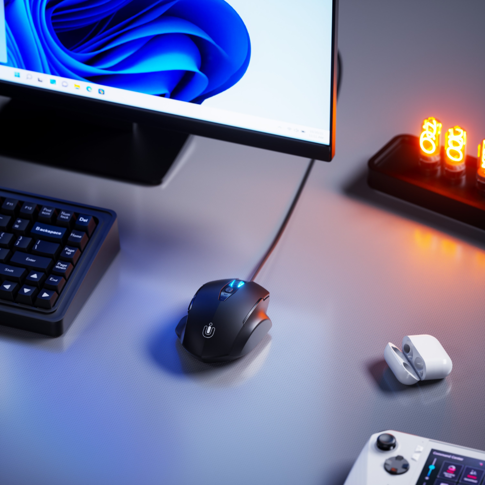Uineer Wired Mouse, USB Wired Mouse with 6 Buttons Ergonomic Design,1.5M USB Cable Computer Mouse Gaming Mice 7200DPI Optical Mouse for PC Laptop, Matte Black