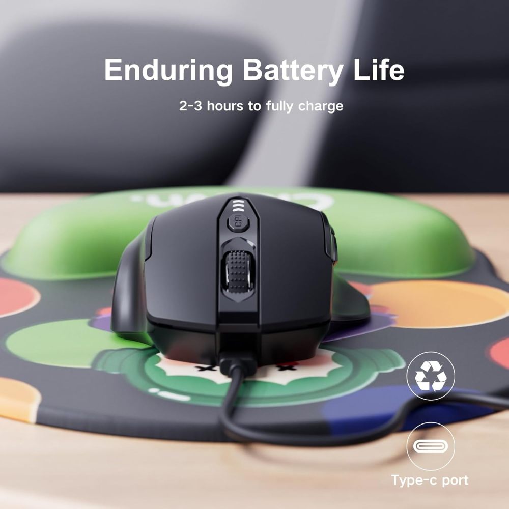 Uineer Wireless Mouse,[Upgraded] Rechargeable Mouse 2.4GHz (Battery Level Visible) Ergonomic Computer Mouse,4 Levels DPI, Wireless Mouse for Laptop PC Computer(Matte Black)