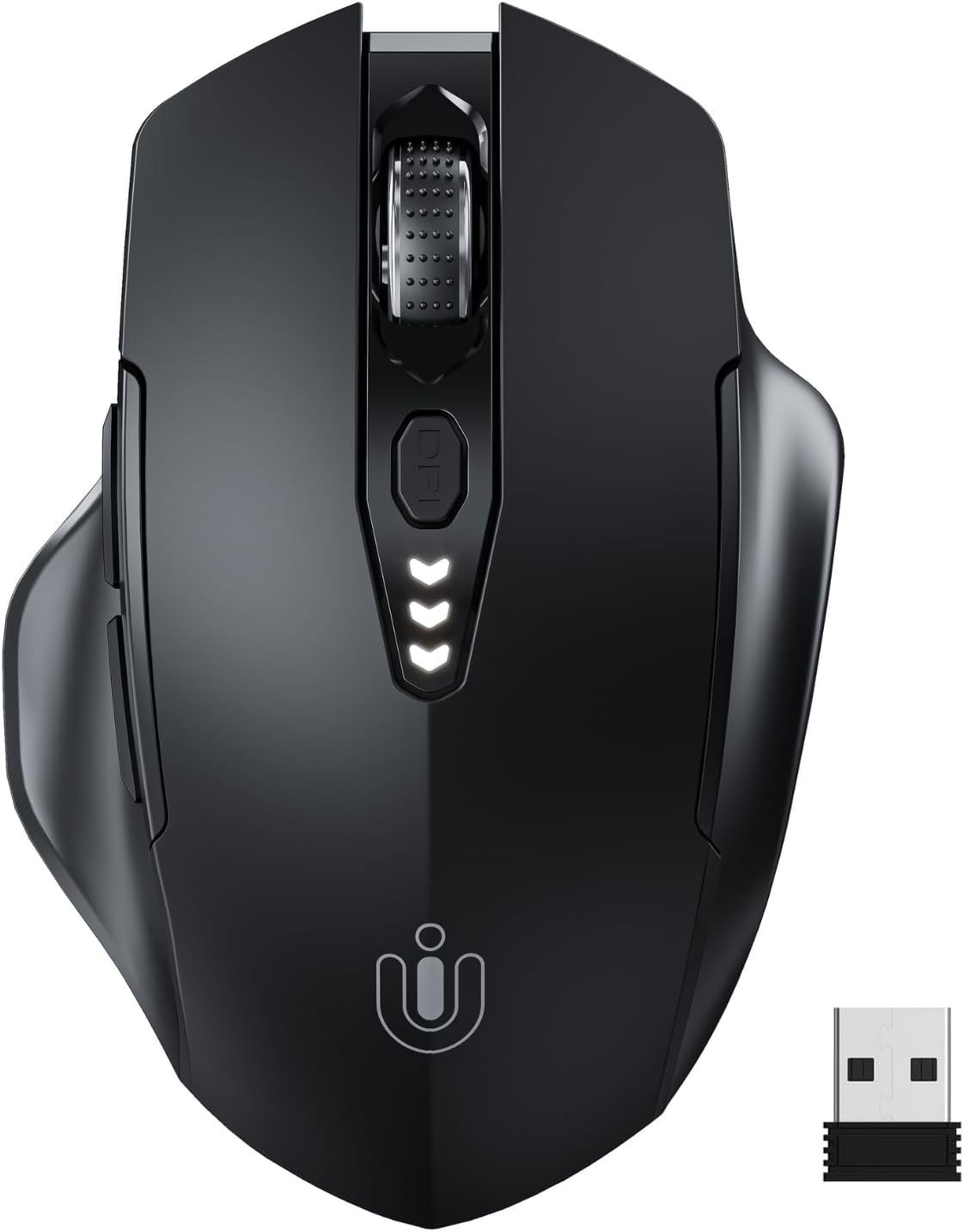 Uineer Wireless Mouse,[Upgraded] Rechargeable Mouse 2.4GHz (Battery Level Visible) Ergonomic Computer Mouse,4 Levels DPI, Wireless Mouse for Laptop PC Computer(Matte Black)