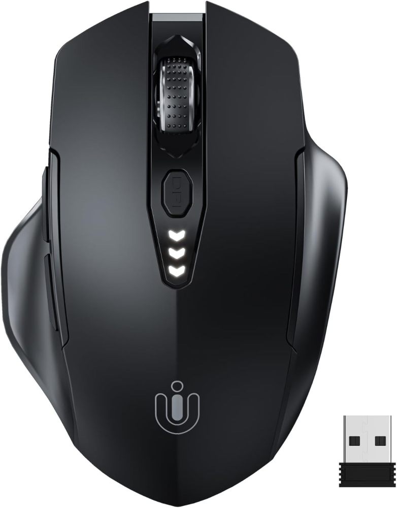 Uineer Wireless Mouse,[Upgraded] Rechargeable Mouse 2.4GHz (Battery Level Visible) Ergonomic Computer Mouse,4 Levels DPI, Wireless Mouse for Laptop PC Computer(Matte Black)