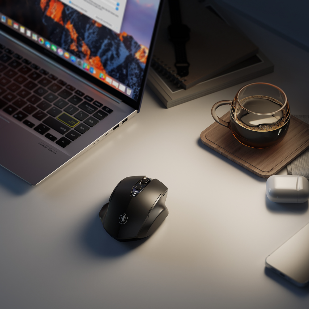 Uineer Bluetooth Mouse,[Upgraded] Multi-Device Wireless mouse,Visible Battery Level,Tri-mode (BT 5.0/4.0+2.4G Hz) Rechargeable Ergonomic mouse, 4 Adjustable DPI,Coldless mouse for Laptop and PC,black