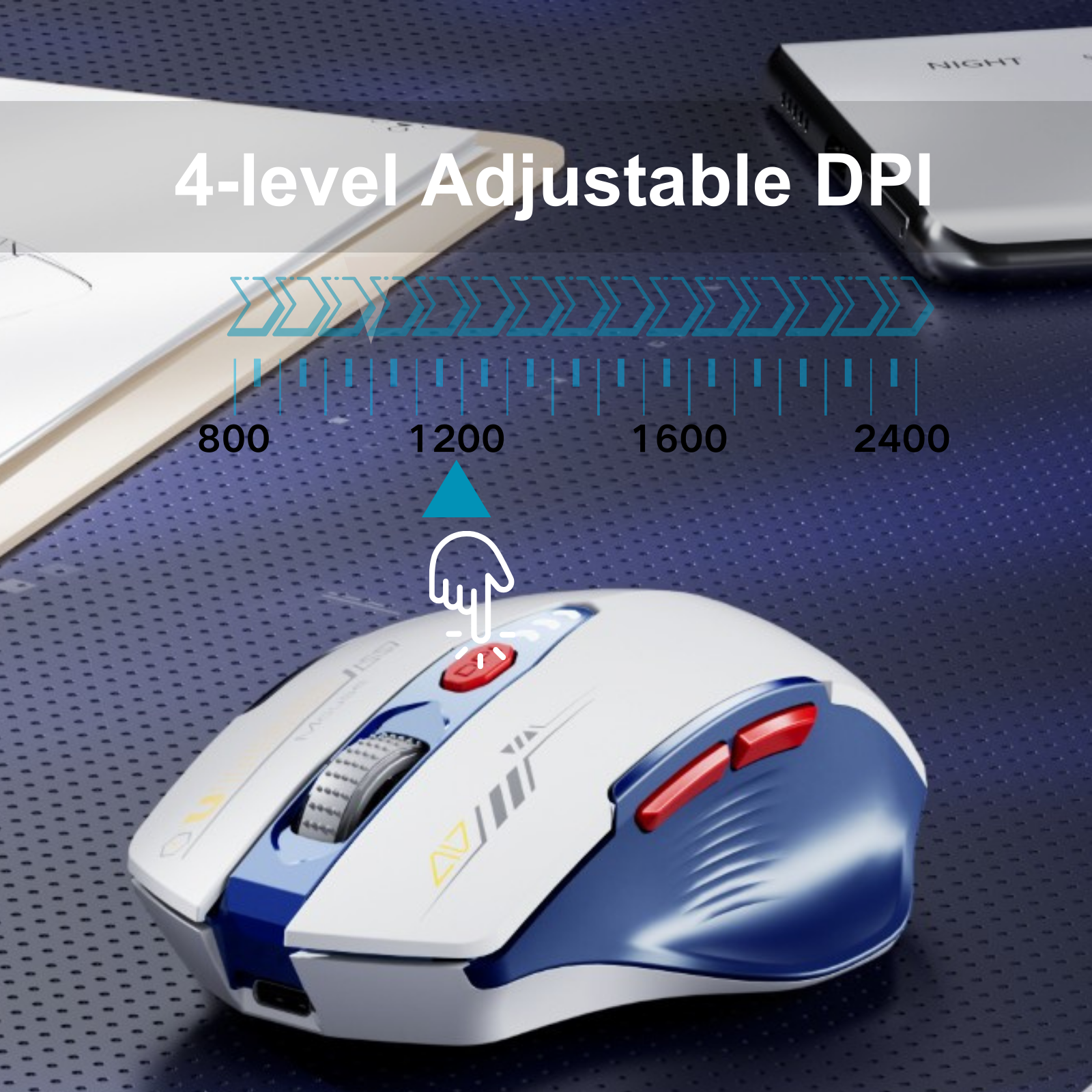 Uineer Bluetooth Mouse,[Upgraded] Multi-Device Wireless mouse,Visible Battery Level,Tri-mode (BT 5.0/4.0+2.4G Hz) Rechargeable Ergonomic mouse, 4 Adjustable DPI,Coldless mouse for Laptop and PC,Bluewhite