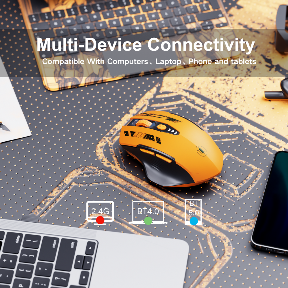 Uineer Bluetooth Mouse,[Upgraded] Multi-Device Wireless mouse,Visible Battery Level,Tri-mode (BT 5.0/4.0+2.4G Hz) Rechargeable Ergonomic mouse, 4 Adjustable DPI,Coldless mouse for Laptop and PC,black