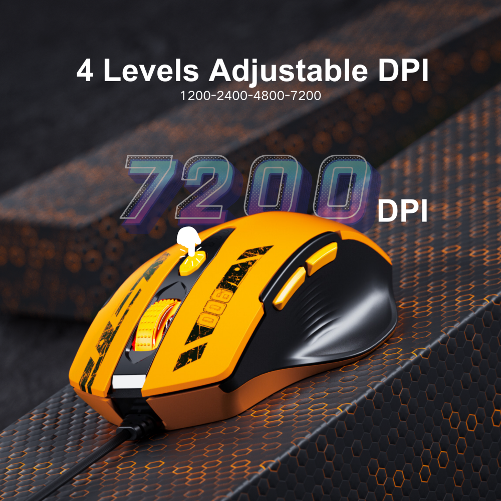 Uineer Wired Mouse, USB Wired Mouse with 6 Buttons Ergonomic Design,1.5M USB Cable Computer Mouse Gaming Mice 7200DPI Optical Mouse for PC Laptop, Yellow