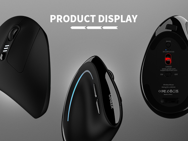 Uineer Ratón ergonómico Vertical inalámbrico 【Comodidad Mejorada】, diseño Ligero y silencioso, Recargable con Bluetooth, iluminación RGB, Ideal para Oficina, Compatible con PC, portátil y Mac