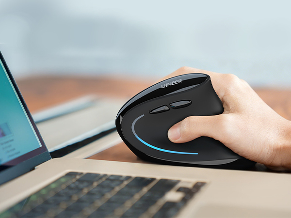 Uineer Ratón ergonómico Vertical inalámbrico 【Comodidad Mejorada】, diseño Ligero y silencioso, Recargable con Bluetooth, iluminación RGB, Ideal para Oficina, Compatible con PC, portátil y Mac