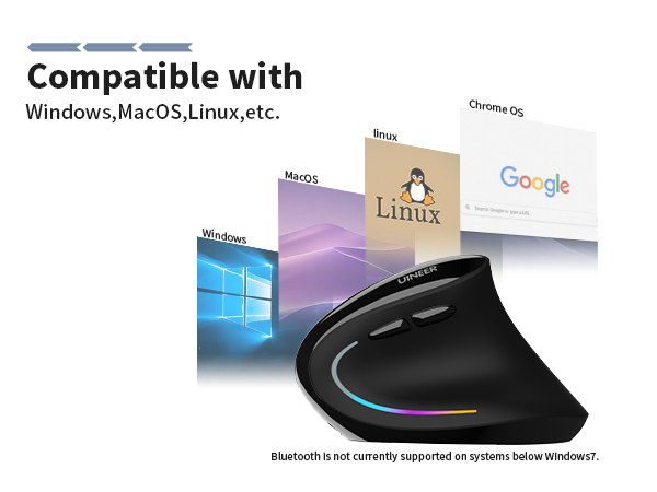 Uineer Ratón ergonómico Vertical inalámbrico 【Comodidad Mejorada】, diseño Ligero y silencioso, Recargable con Bluetooth, iluminación RGB, Ideal para Oficina, Compatible con PC, portátil y Mac