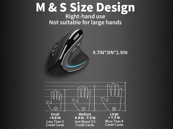 Uineer Ratón ergonómico Vertical inalámbrico 【Comodidad Mejorada】, diseño Ligero y silencioso, Recargable con Bluetooth, iluminación RGB, Ideal para Oficina, Compatible con PC, portátil y Mac