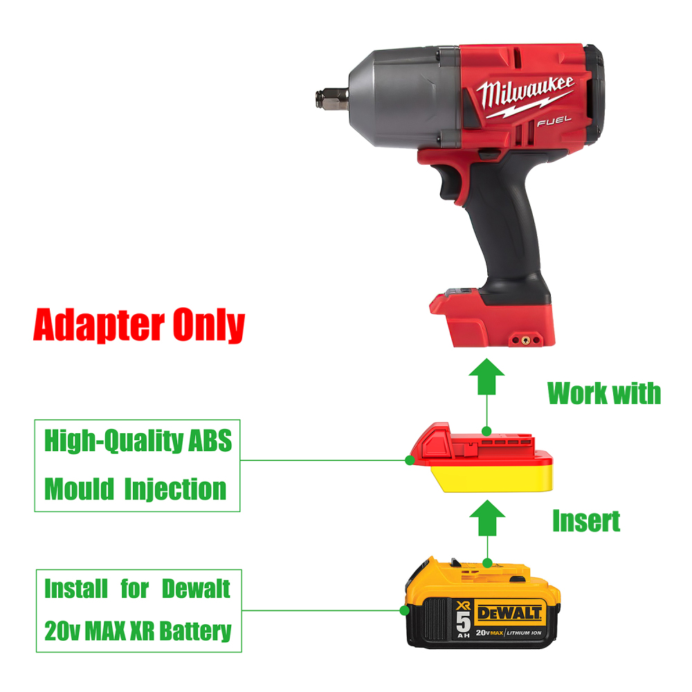 1 Adapter for DeWalt 20v Batteries to Power Milwaukee M18 Tools - No Charging Function, Adapter Only, Battery and Tool Not Included