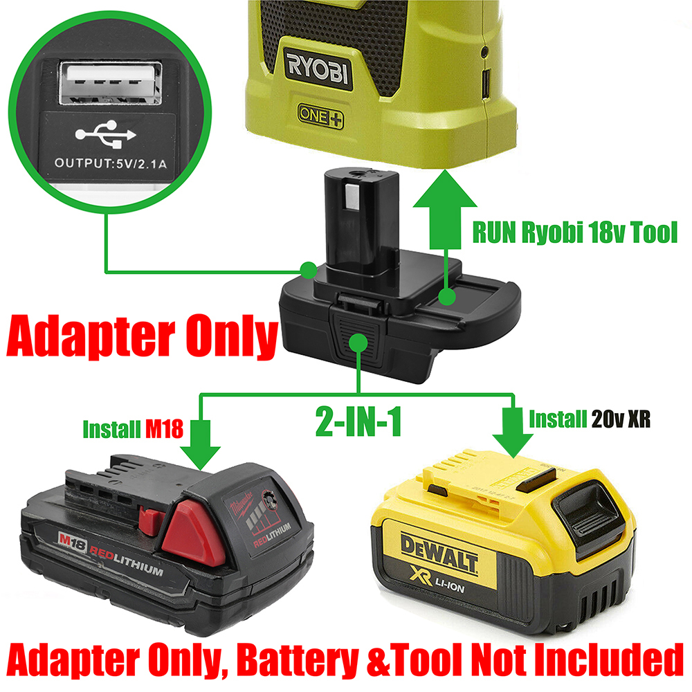 1 Adapter for Milwaukee M18 18v or DeWalt 20v Batteries to Power Ryobi 18v Tools - No Charging Function, Adapter Only, Battery and Tool Not Included