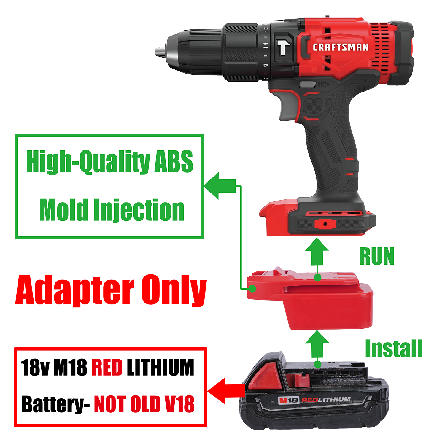 1 Adapter for Milwaukee M18 RED Batteries to Power Craftsman V-20 NEW 20v Tools - No Charging Function, Adapter Only, Battery and Tool Not Included
