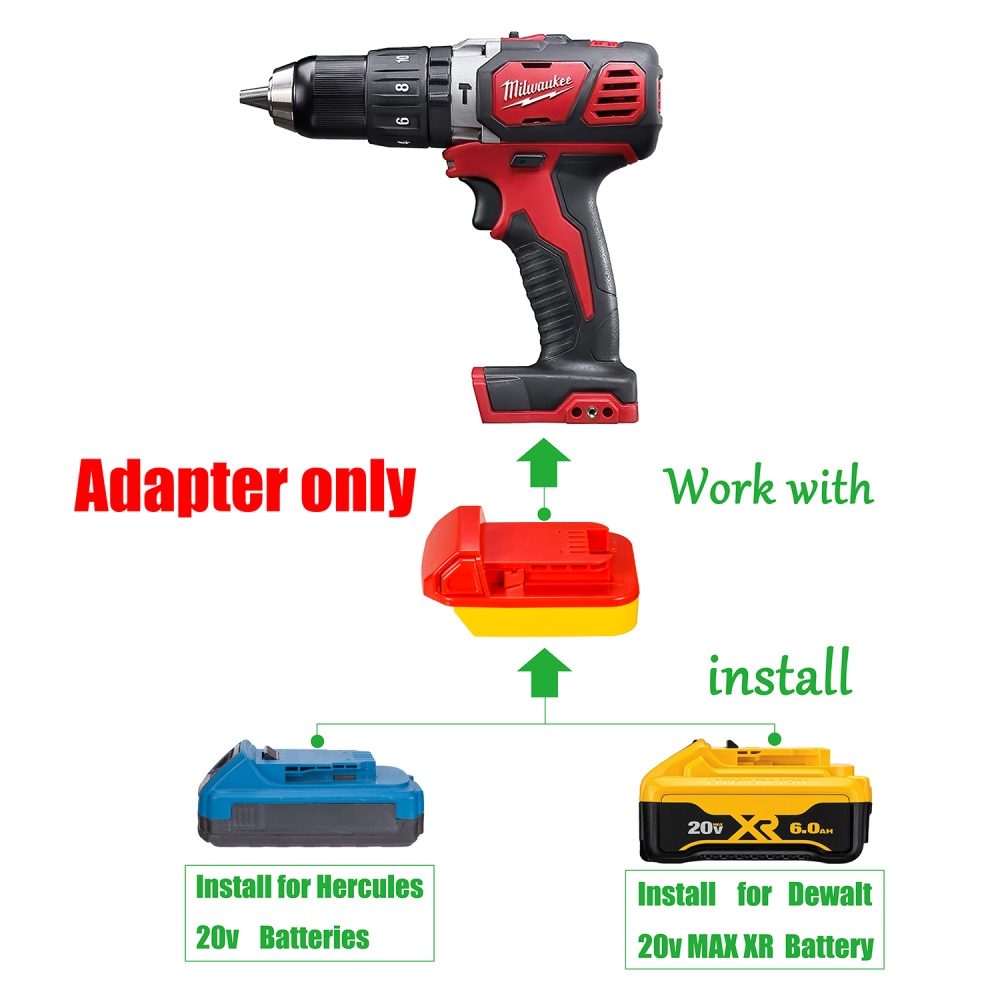 1 Adapter for Hercules 20v or DeWalt 20v Batteries to Power Milwaukee M18 Tools - No Charging Function, Adapter Only, Battery and Tool Not Included