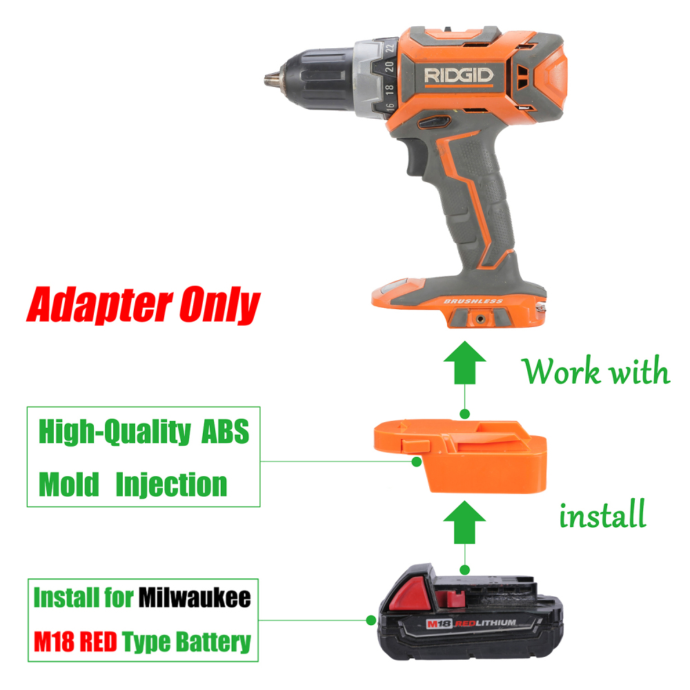 1 Adapter for Milwaukee M18 18v Batteries to Power Ridgid 18V Tools - No Charging Function, Adapter Only, Battery and Tool Not Included