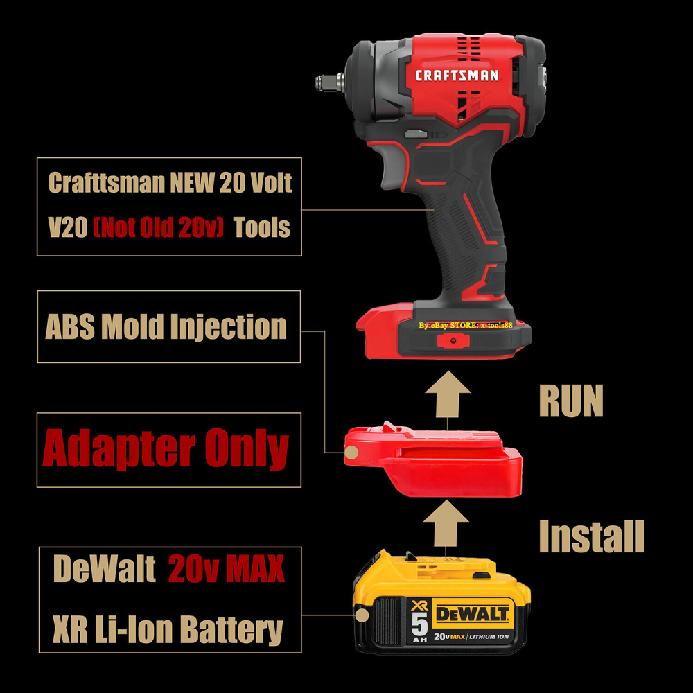 1 Adapter for DeWalt 20v Batteries to Power Craftsman V-20 NEW 20v Tools - No Charging Function, Adapter Only, Battery and Tool Not Included