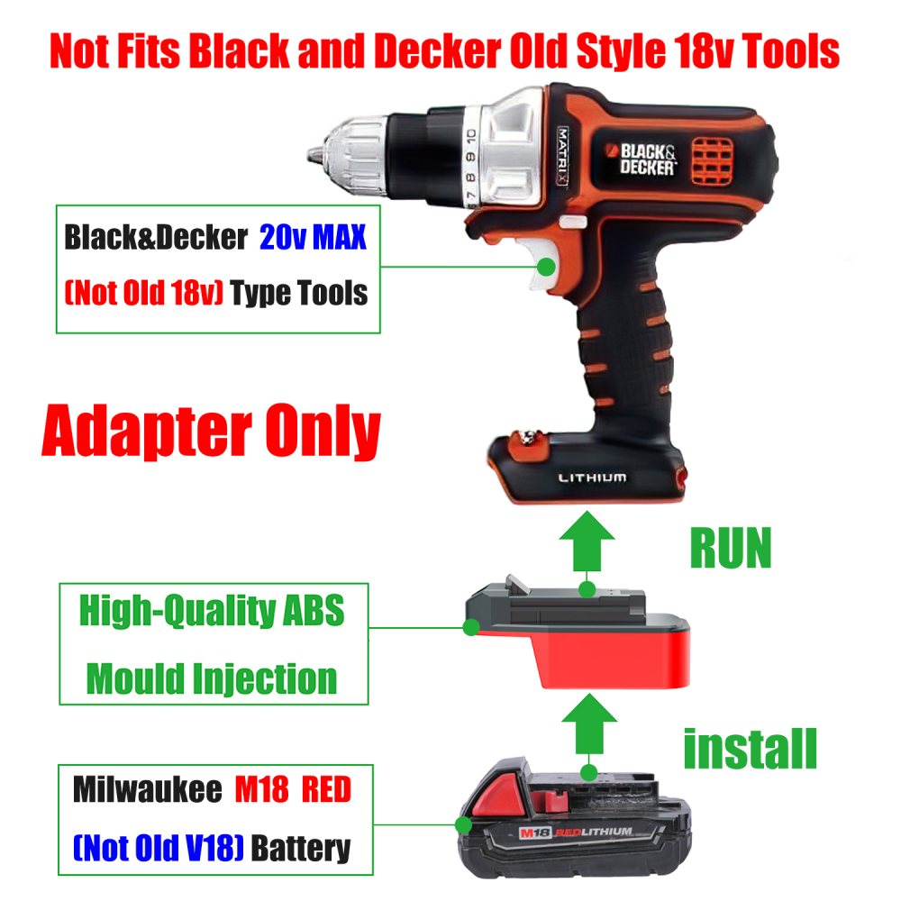 1 Adapter for Milwaukee M18 Batteries to Power Black & Decker 20v MAX Tools - No Charging Function, Adapter Only, Battery and Tool Not Included